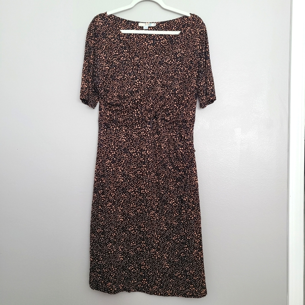Boden Peach & Black Polka Dot Tencel Jersey Knit Pencil Dress US 14 R/ UK 18 R
